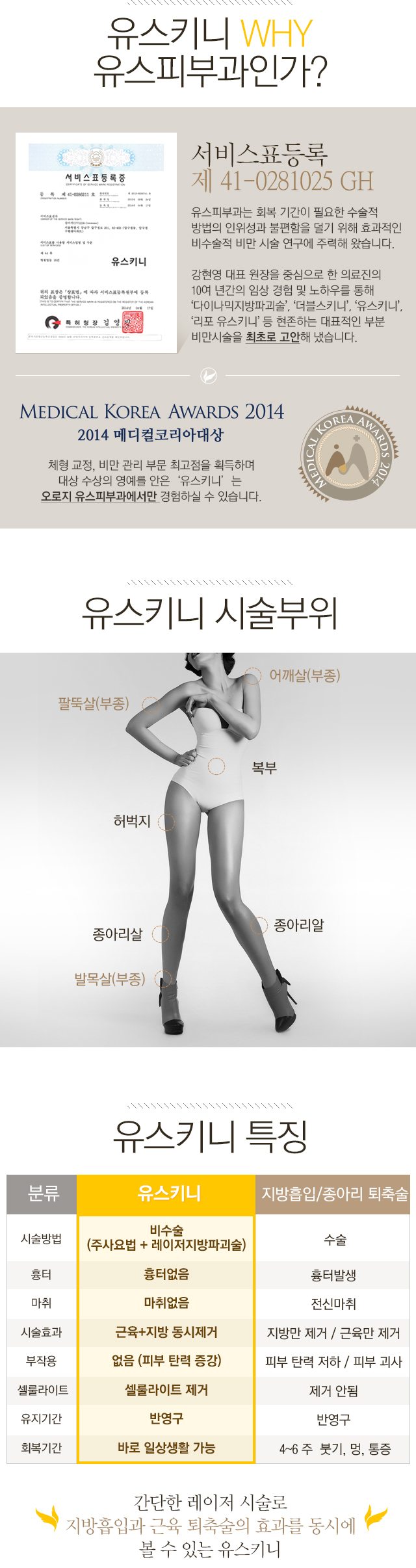 서비스표등록/한국소비자만족지수 1위/메디컬코리아대상/시술 부위, 특징