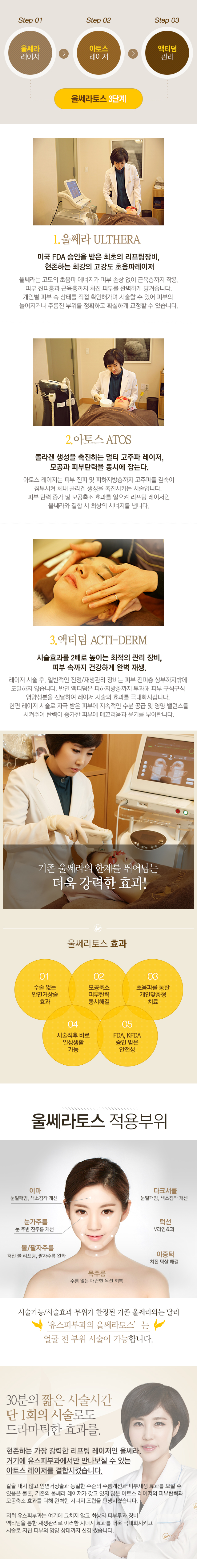울쎄라토스 3단계/효과/적용 부위/짧은 시술시간/단 1회의 시술로