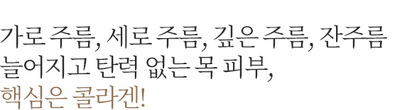 가로 주름, 세로 주름, 깊은 주름, 잔주름 늘어지고 탄력 없는 목 피부, 핵심은 콜라겐!