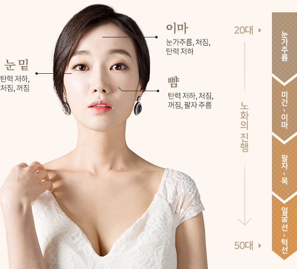 얼굴의 노화 현상은 콜라겐이 감소하기 시작하는 나이